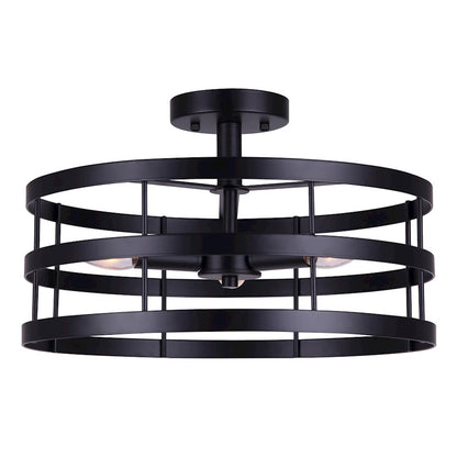 Canarm Ade 16in 3-Light Semi Flush | Industrial Matte Black with Gold and Brushed Nickel Sleeves | Bedroom & Hallway | Model ISF1062A03BGB