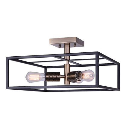 Canarm Bodie 15in 3-Light Semi Flush | Industrial Matte Black and Gold Mesh Details | Entryway & Bedroom | 15 x 15 x 8.5 in | Model ISF1069A03BKG