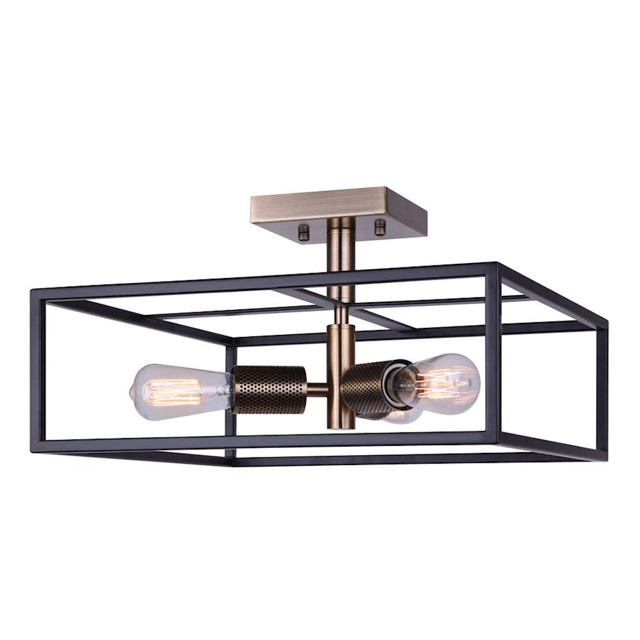 Canarm Bodie 15in 3-Light Semi Flush | Industrial Matte Black and Gold Mesh Details | Entryway & Bedroom | 15 x 15 x 8.5 in | Model ISF1069A03BKG