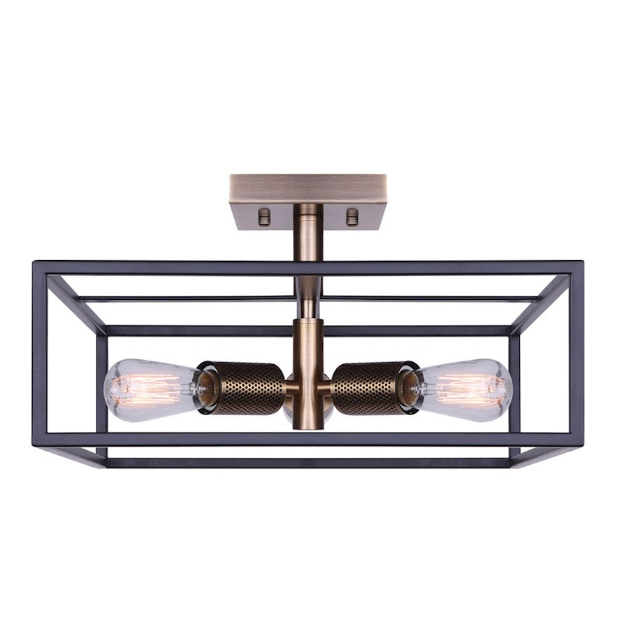 Canarm Bodie 15in 3-Light Semi Flush | Industrial Matte Black and Gold Mesh Details | Entryway & Bedroom | 15 x 15 x 8.5 in | Model ISF1069A03BKG
