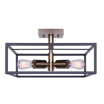 Canarm Bodie 15in 3-Light Semi Flush | Industrial Matte Black and Gold Mesh Details | Entryway & Bedroom | 15 x 15 x 8.5 in | Model ISF1069A03BKG