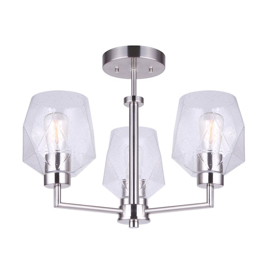 Canarm Lenci 18in 3-Light Semi Flush | Modern Brushed Nickel and Seeded Glass Shades | Dining Room & Living Room | 18 x 14 in | Model ISF1070A03BN