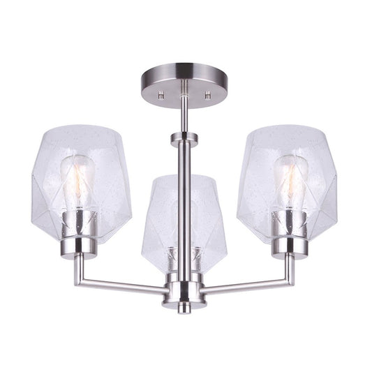 Canarm Lenci 18in 3-Light Semi Flush | Modern Brushed Nickel and Seeded Glass Shades | Dining Room & Living Room | 18 x 14 in | Model ISF1070A03BN