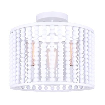Canarm Posy 15in 3-Light Semi Flush | Casual White Wooden Beads and Metal Details | Bedroom & Nursery | 15 x 13 in | Model ISF1074A03WH