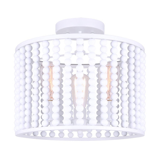Canarm Posy 15in 3-Light Semi Flush | Casual White Wooden Beads and Metal Details | Bedroom & Nursery | 15 x 13 in | Model ISF1074A03WH