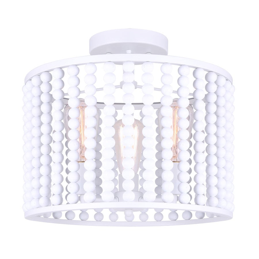 Canarm Posy 15in 3-Light Semi Flush | Casual White Wooden Beads and Metal Details | Bedroom & Nursery | 15 x 13 in | Model ISF1074A03WH