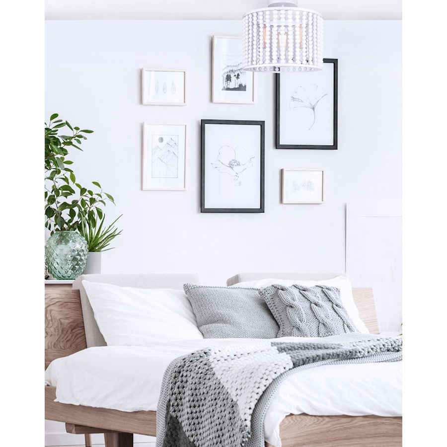 Canarm Posy 15in 3-Light Semi Flush | Casual White Wooden Beads and Metal Details | Bedroom & Nursery | 15 x 13 in | Model ISF1074A03WH