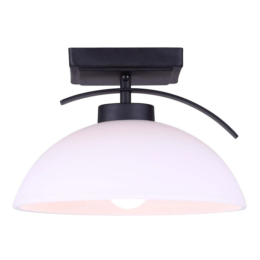 Canarm Mack 10in 1-Light Semi-Flush Mount | Matte Black Metal and Opal Glass Shade | Entryway & Hallway | 9.75 x 6.75 in | Model ISF1077A01BK