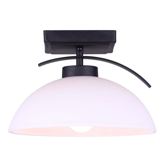 Canarm Mack 10in 1-Light Semi-Flush Mount | Matte Black Metal and Opal Glass Shade | Entryway & Hallway | 9.75 x 6.75 in | Model ISF1077A01BK