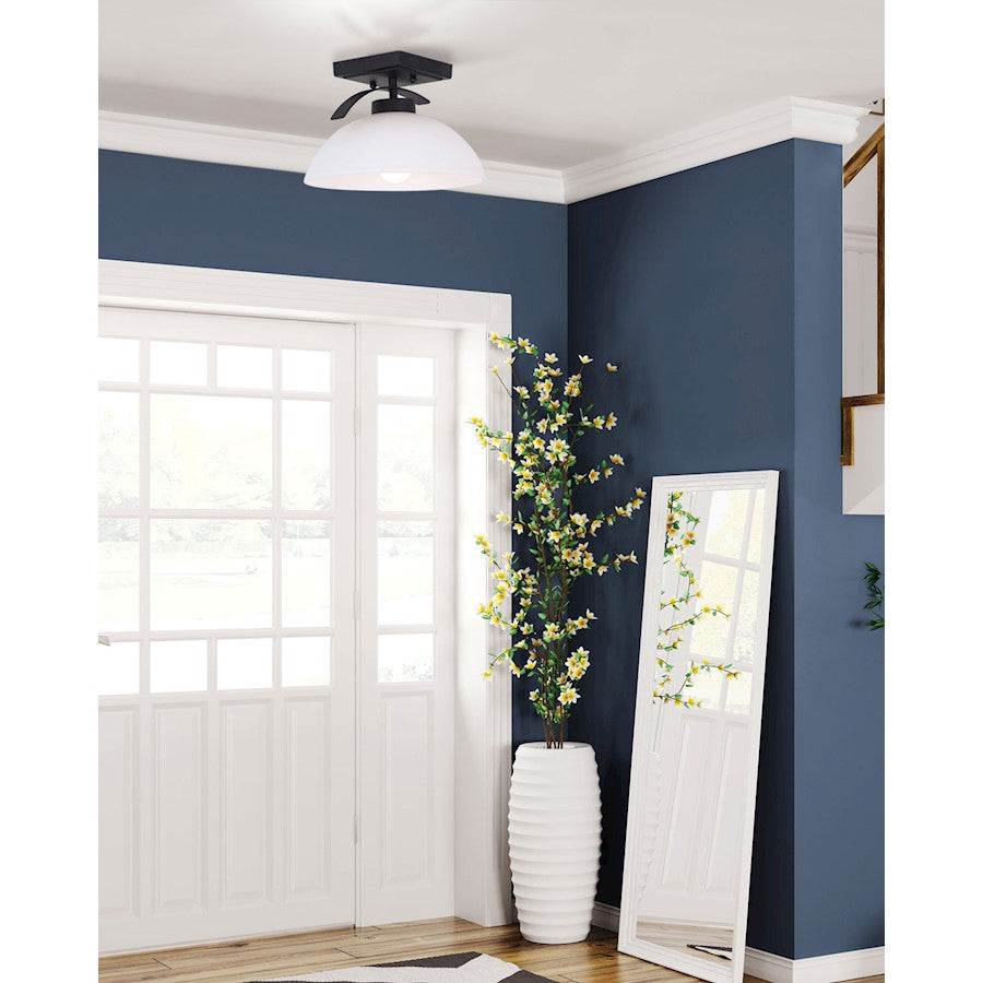 Canarm Mack 10in 1-Light Semi-Flush Mount | Matte Black Metal and Opal Glass Shade | Entryway & Hallway | 9.75 x 6.75 in | Model ISF1077A01BK