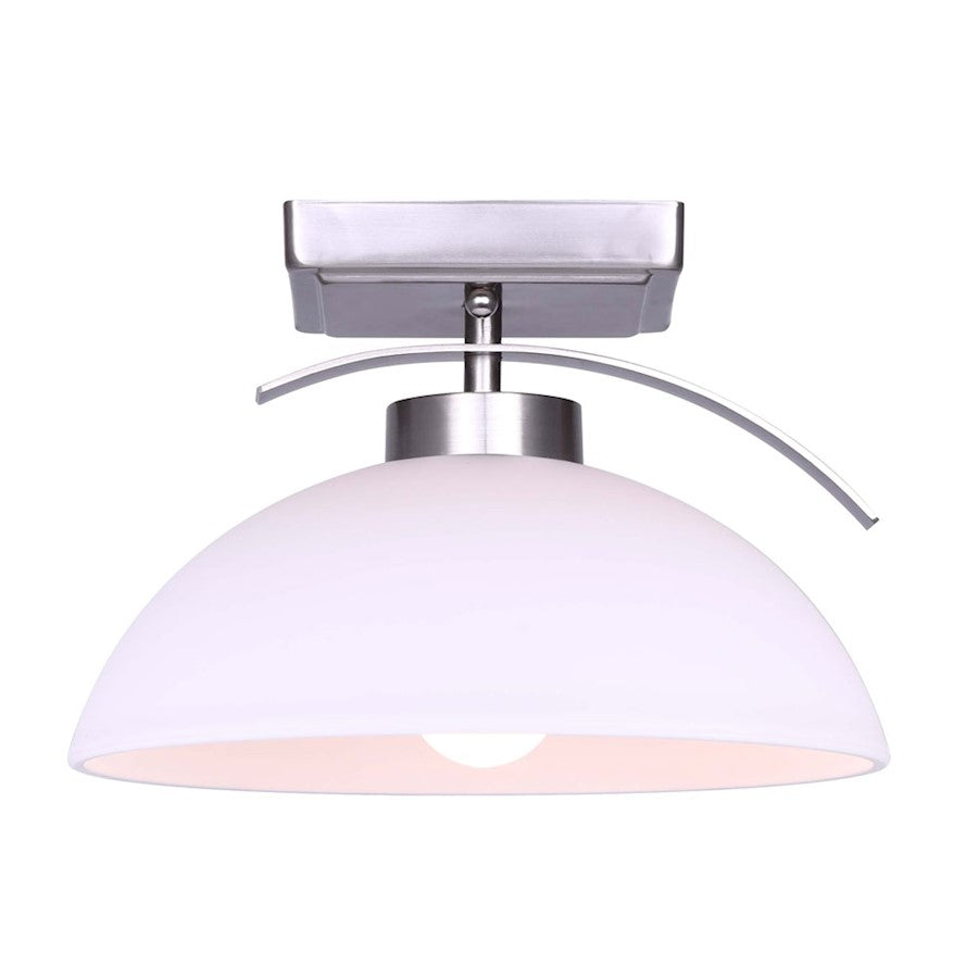 Canarm Mack 10in 1-Light Semi-Flush Mount | Brushed Nickel Metal and Opal Glass Shade | Entryway & Hallway | 9.75 x 6.75 in | Model ISF1077A01BN