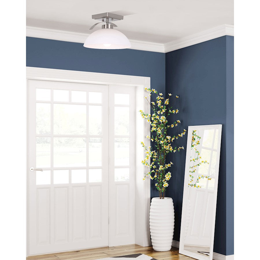 Canarm Mack 10in 1-Light Semi-Flush Mount | Brushed Nickel Metal and Opal Glass Shade | Entryway & Hallway | 9.75 x 6.75 in | Model ISF1077A01BN