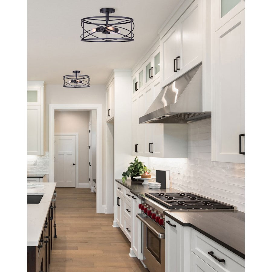 Canarm Malene 16in 3-Light Semi-Flush | Matte Black Metal | Hallway & Entryway | 16 x 16 x 10 in | Model ISF1079A03BK