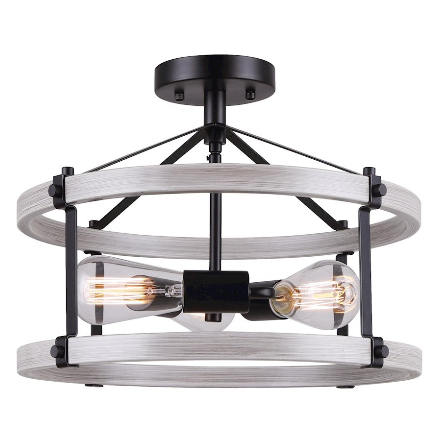 Canarm Joelle 16in 3-Light Semi-Flush Mount | Black and Brushed Grey Metal | Bedroom & Hallway | 16 x 12 in | Model ISF1094A03BBG