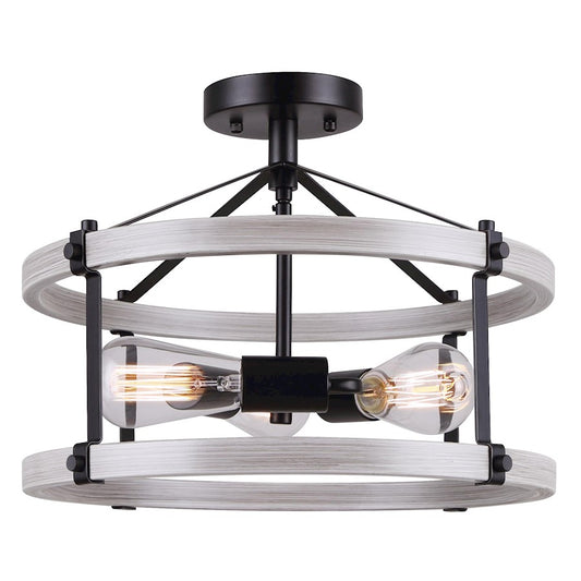 Canarm Joelle 16in 3-Light Semi-Flush Mount | Black and Brushed Grey Metal | Bedroom & Hallway | 16 x 12 in | Model ISF1094A03BBG