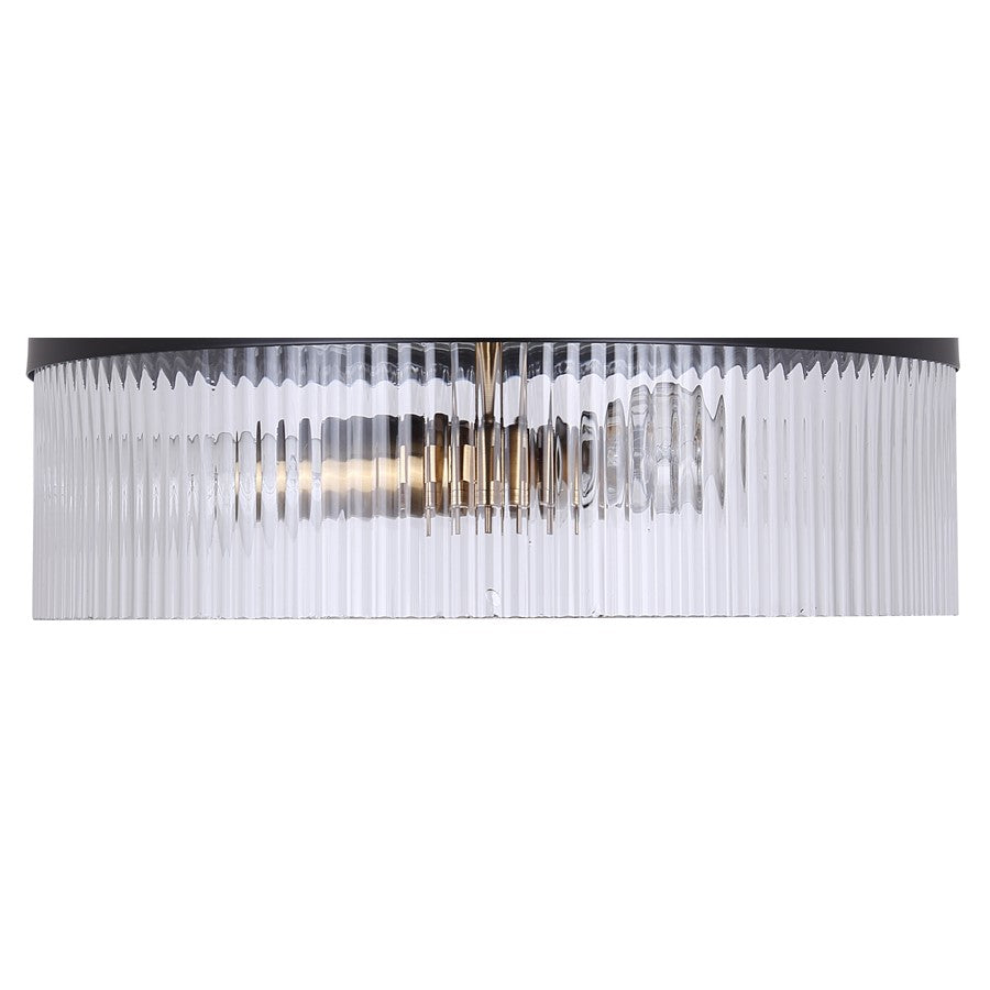 Canarm Jenner 15in 3-Light Semi-Flush Mount | Modern Matte Black and Gold with Clear Ribbed Glass | Hallway & Bedroom | Model ISF1143A03BKG