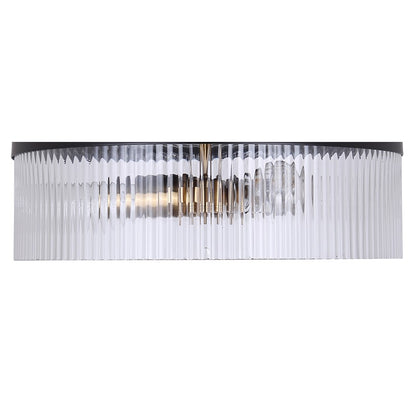 Canarm Jenner 15in 3-Light Semi-Flush Mount | Modern Matte Black and Gold with Clear Ribbed Glass | Hallway & Bedroom | Model ISF1143A03BKG