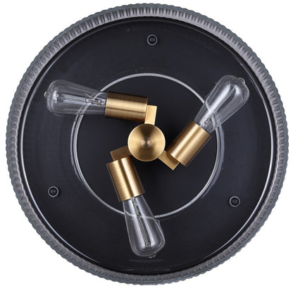 Canarm Jenner 15in 3-Light Semi-Flush Mount | Modern Matte Black and Gold with Clear Ribbed Glass | Hallway & Bedroom | Model ISF1143A03BKG