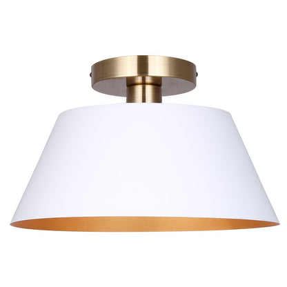 Canarm Daxton 12.75in 1-Light Semi-Flush Mount | Mid-Century Matte White with Gold Accent | Bedroom & Hallway | Model ISF1146A01WHG