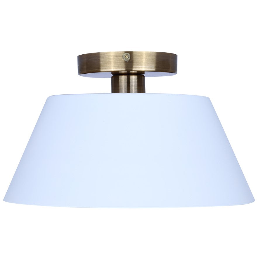 Canarm Daxton 12.75in 1-Light Semi-Flush Mount | Mid-Century Matte White with Gold Accent | Bedroom & Hallway | Model ISF1146A01WHG