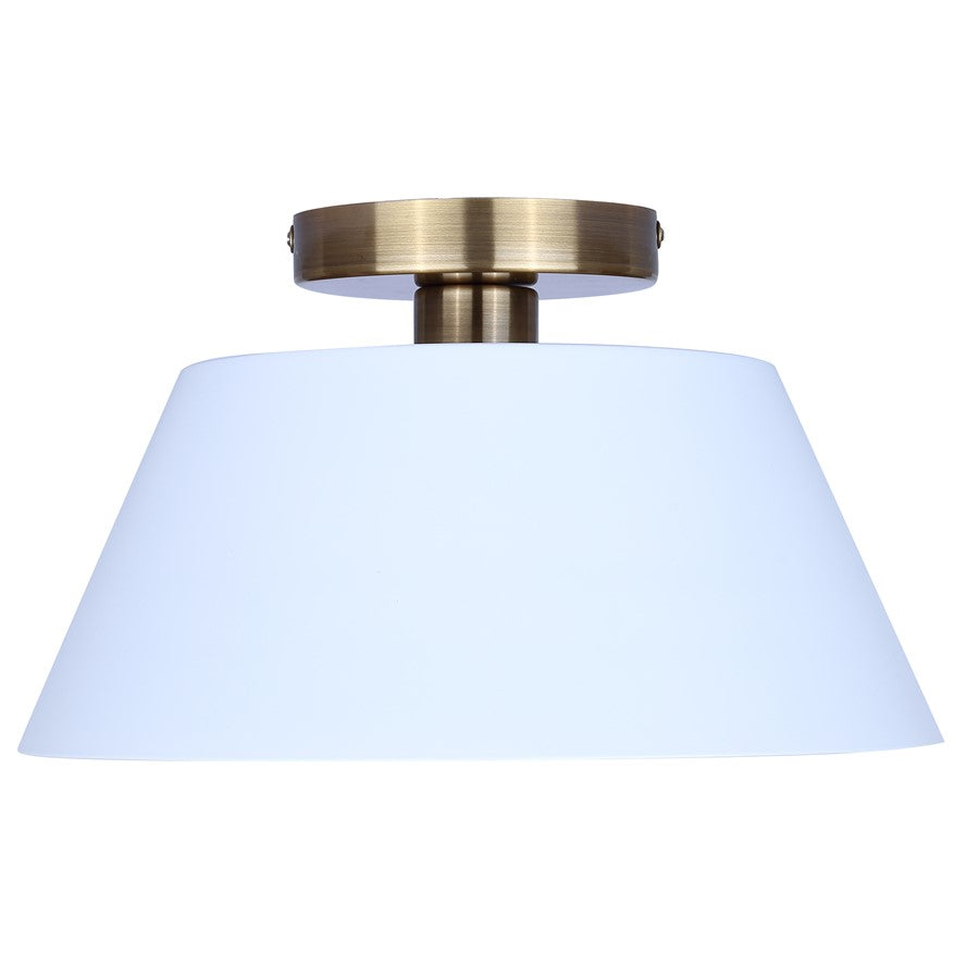 Canarm Daxton 12.75in 1-Light Semi-Flush Mount | Mid-Century Matte White with Gold Accent | Bedroom & Hallway | Model ISF1146A01WHG