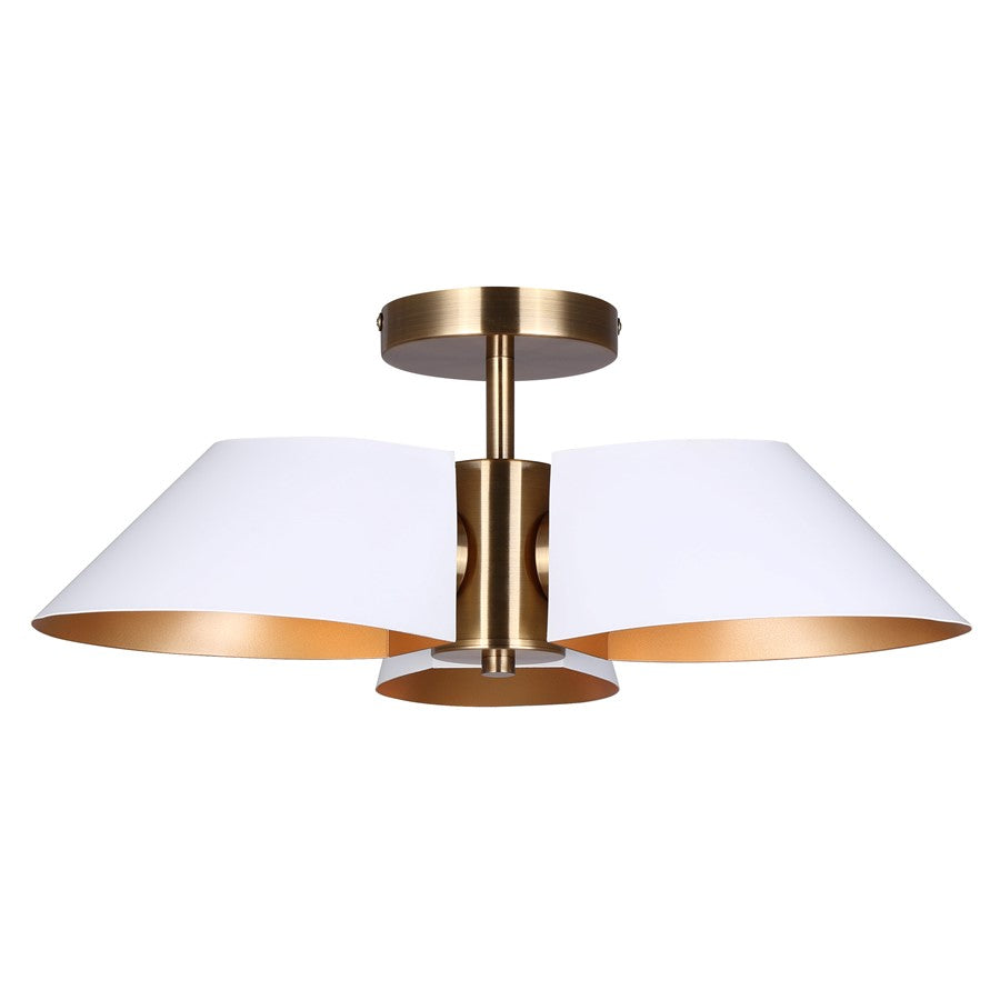 Canarm Daxton 20in 3-Light Semi-Flush Mount | Mid-Century Matte White with Gold Accent | Entryway & Hallway | 20 x 20 x 7.5 in | Model ISF1146A03WHG