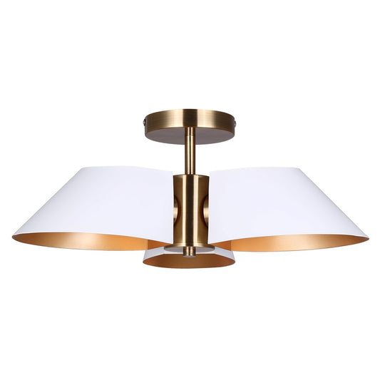 Canarm Daxton 20in 3-Light Semi-Flush Mount | Mid-Century Matte White with Gold Accent | Entryway & Hallway | 20 x 20 x 7.5 in | Model ISF1146A03WHG