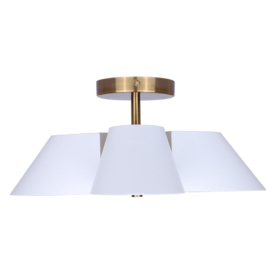 Canarm Daxton 20in 3-Light Semi-Flush Mount | Mid-Century Matte White with Gold Accent | Entryway & Hallway | 20 x 20 x 7.5 in | Model ISF1146A03WHG
