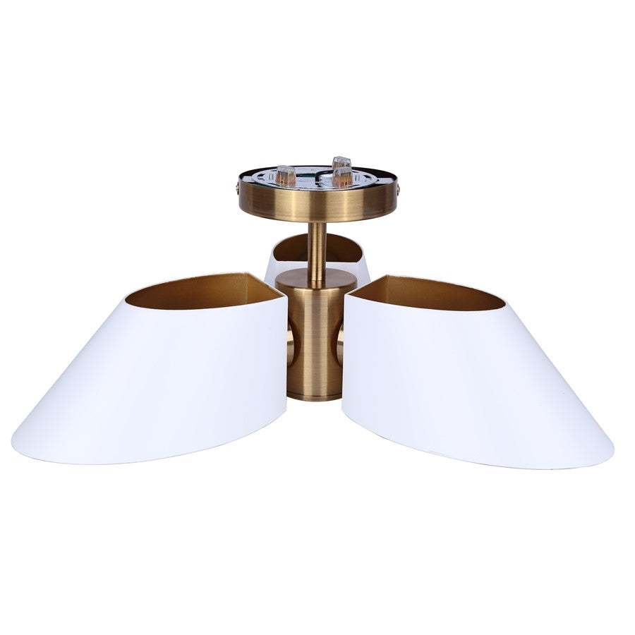 Canarm Daxton 20in 3-Light Semi-Flush Mount | Mid-Century Matte White with Gold Accent | Entryway & Hallway | 20 x 20 x 7.5 in | Model ISF1146A03WHG