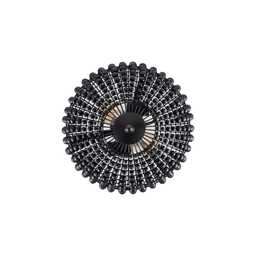 Canarm Burkley 16in 2-Light Semi-Flush Mount | Modern Matte Black with Wood Bead Accents | Bedroom & Hallway | 16 x 16 x 15 in | Model ISF1185A02BK16