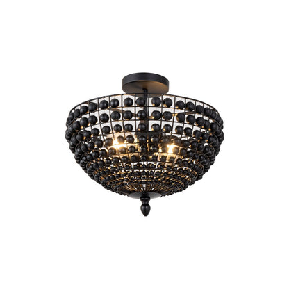 Canarm Burkley 16in 2-Light Semi-Flush Mount | Modern Matte Black with Wood Bead Accents | Bedroom & Hallway | 16 x 16 x 15 in | Model ISF1185A02BK16
