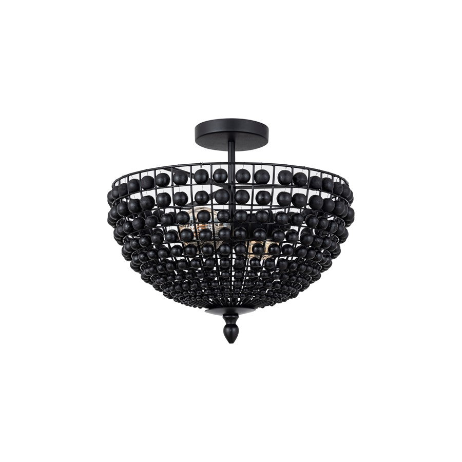 Canarm Burkley 16in 2-Light Semi-Flush Mount | Modern Matte Black with Wood Bead Accents | Bedroom & Hallway | 16 x 16 x 15 in | Model ISF1185A02BK16