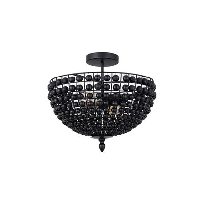 Canarm Burkley 16in 2-Light Semi-Flush Mount | Modern Matte Black with Wood Bead Accents | Bedroom & Hallway | 16 x 16 x 15 in | Model ISF1185A02BK16
