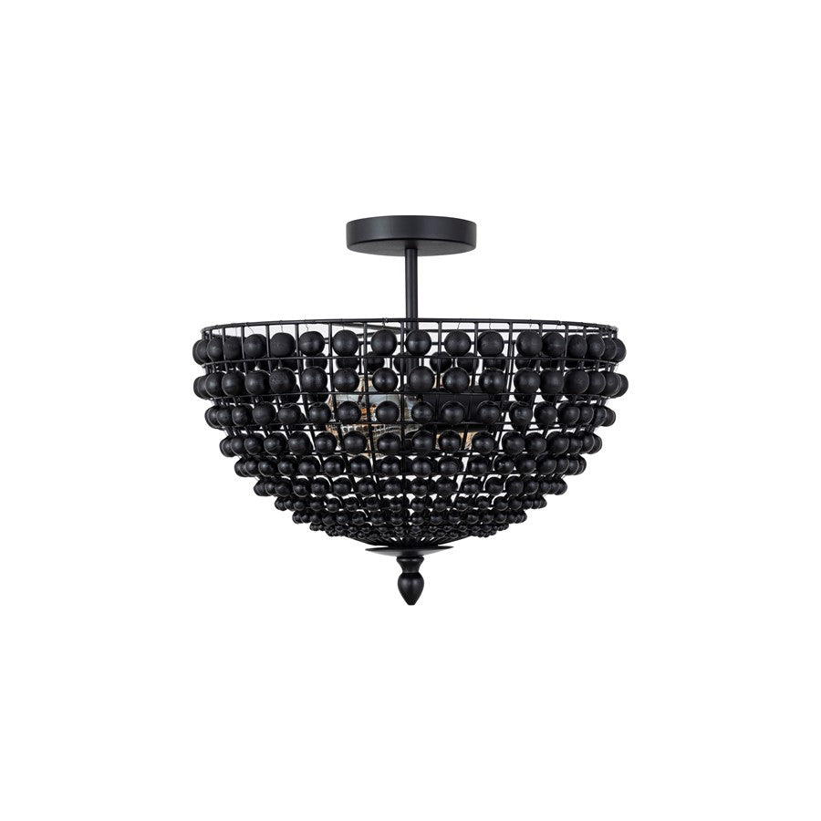 Canarm Burkley 16in 2-Light Semi-Flush Mount | Modern Matte Black with Wood Bead Accents | Bedroom & Hallway | 16 x 16 x 15 in | Model ISF1185A02BK16