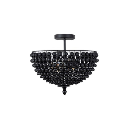 Canarm Burkley 16in 2-Light Semi-Flush Mount | Modern Matte Black with Wood Bead Accents | Bedroom & Hallway | 16 x 16 x 15 in | Model ISF1185A02BK16