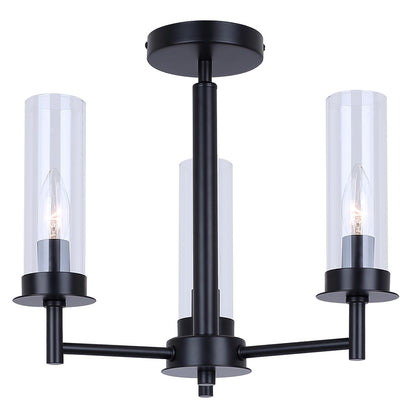 Canarm Benson 16in 3-Light Semi-Flush Mount | Transitional Matte Black with Clear Glass Globes | Kitchen & Bedroom | Model ISF1205A03BK