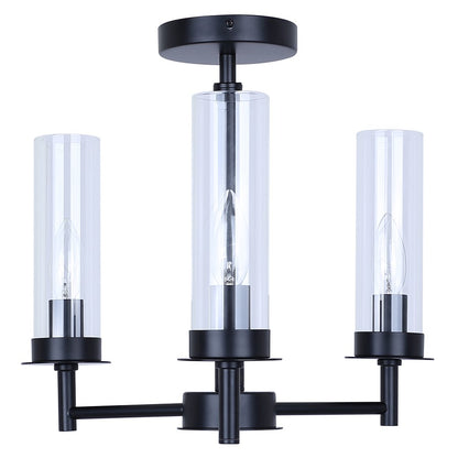 Canarm Benson 16in 3-Light Semi-Flush Mount | Transitional Matte Black with Clear Glass Globes | Kitchen & Bedroom | Model ISF1205A03BK