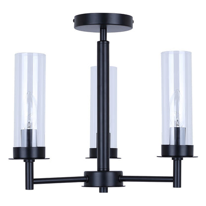 Canarm Benson 16in 3-Light Semi-Flush Mount | Transitional Matte Black with Clear Glass Globes | Kitchen & Bedroom | Model ISF1205A03BK