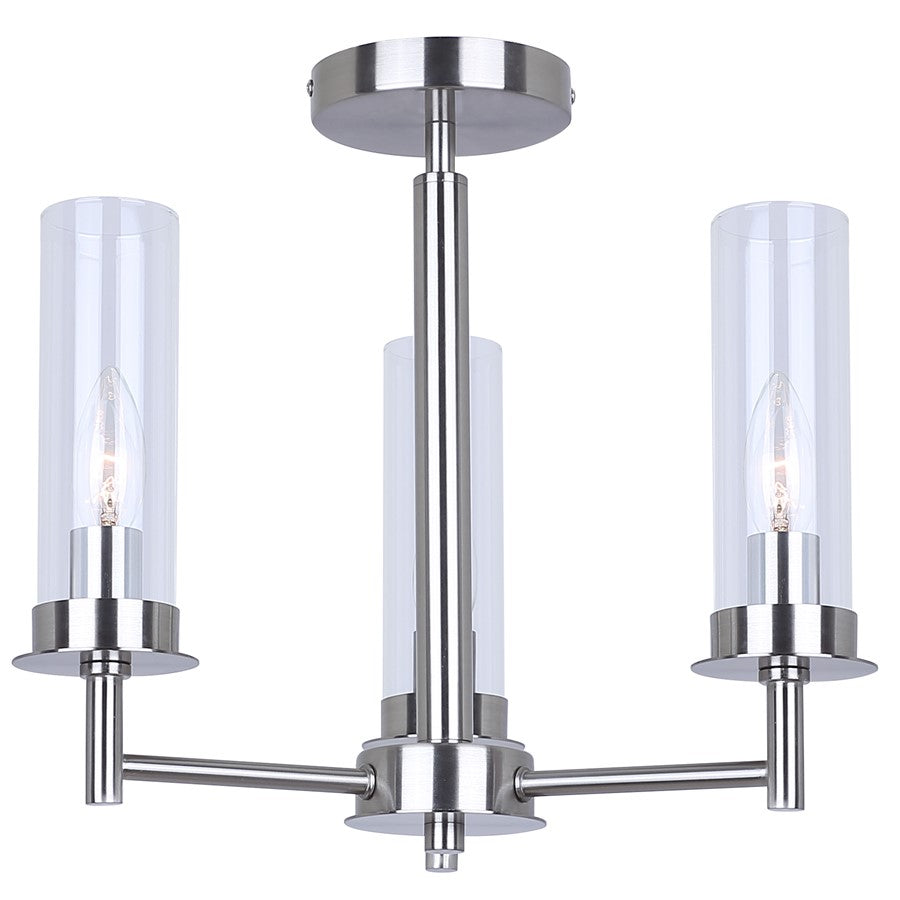 Canarm Benson 16in 3-Light Semi Flush Mount | Brushed Nickel and Clear Glass | Kitchen & Bedroom | 16 x 16 x 14 in | Model ISF1205A03BN