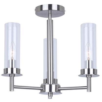 Canarm Benson 16in 3-Light Semi Flush Mount | Brushed Nickel and Clear Glass | Kitchen & Bedroom | 16 x 16 x 14 in | Model ISF1205A03BN