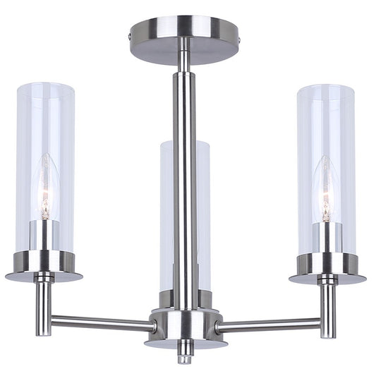 Canarm Benson 16in 3-Light Semi Flush Mount | Brushed Nickel and Clear Glass | Kitchen & Bedroom | 16 x 16 x 14 in | Model ISF1205A03BN