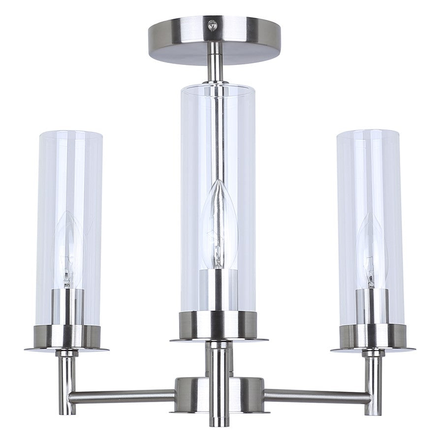 Canarm Benson 16in 3-Light Semi Flush Mount | Brushed Nickel and Clear Glass | Kitchen & Bedroom | 16 x 16 x 14 in | Model ISF1205A03BN