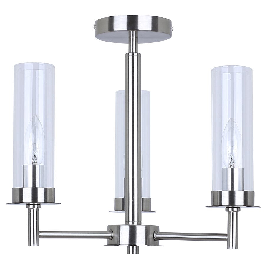 Canarm Benson 16in 3-Light Semi Flush Mount | Brushed Nickel and Clear Glass | Kitchen & Bedroom | 16 x 16 x 14 in | Model ISF1205A03BN