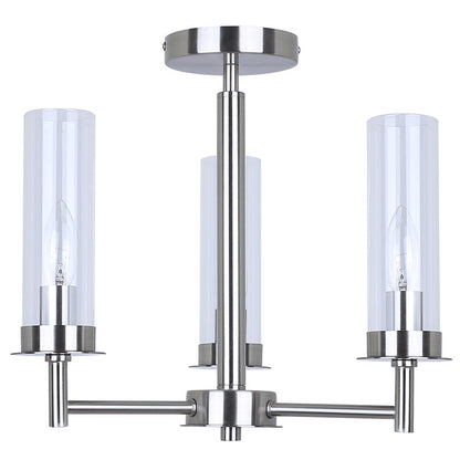 Canarm Benson 16in 3-Light Semi Flush Mount | Brushed Nickel and Clear Glass | Kitchen & Bedroom | 16 x 16 x 14 in | Model ISF1205A03BN