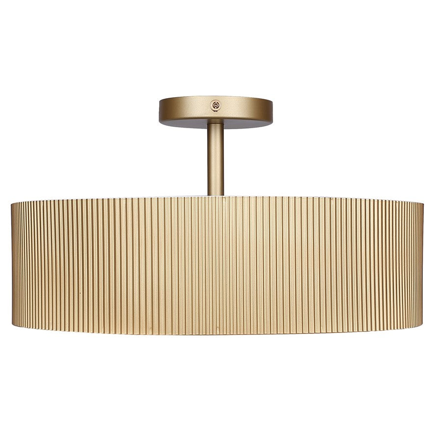 Canarm Scarlett 18in 2-Light Semi Flush Mount | Painted Gold and Ribbed Metal | Kitchen & Dining Room | 18 x 18 x 9.75 in | Model ISF1208A02PGD