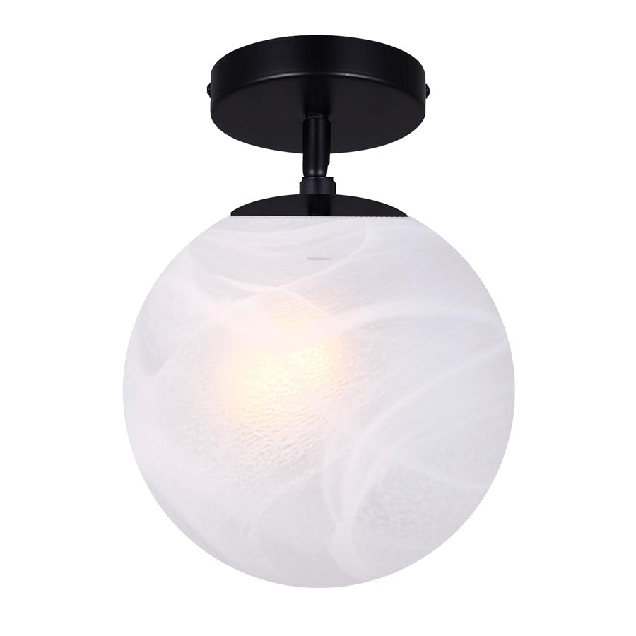 Canarm Mackenna 9.75in 1-Light Semi Flush Mount | Matte Black and Alabaster Glass | Entryway & Bedroom | 9.75 x 9.75 x 12.37 in | Model ISF1229A01BK