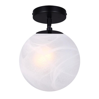 Canarm Mackenna 9.75in 1-Light Semi Flush Mount | Matte Black and Alabaster Glass | Entryway & Bedroom | 9.75 x 9.75 x 12.37 in | Model ISF1229A01BK