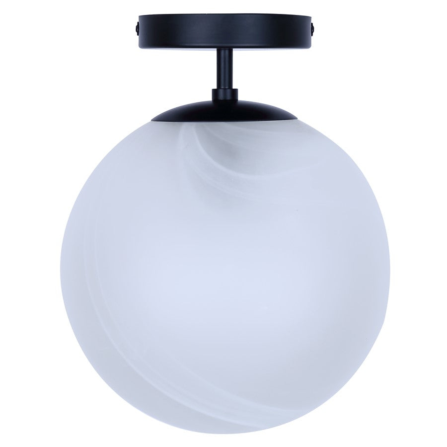 Canarm Mackenna 9.75in 1-Light Semi Flush Mount | Matte Black and Alabaster Glass | Entryway & Bedroom | 9.75 x 9.75 x 12.37 in | Model ISF1229A01BK