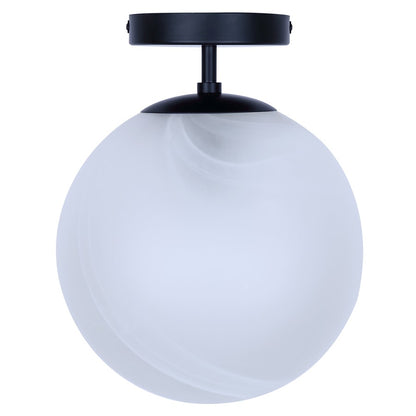 Canarm Mackenna 9.75in 1-Light Semi Flush Mount | Matte Black and Alabaster Glass | Entryway & Bedroom | 9.75 x 9.75 x 12.37 in | Model ISF1229A01BK