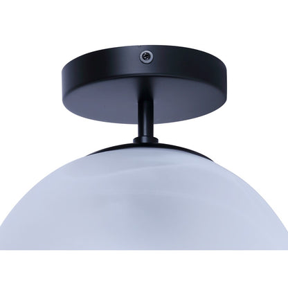 Canarm Mackenna 9.75in 1-Light Semi Flush Mount | Matte Black and Alabaster Glass | Entryway & Bedroom | 9.75 x 9.75 x 12.37 in | Model ISF1229A01BK